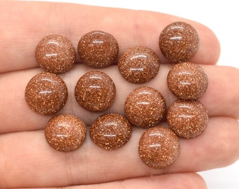 Cabochão Goldstone - Calibrado, Redondo, Plano, Parte Traseira - 5 mm, 6 mm, 7 mm, 8 mm, 13 mm - Brilhante, Plano, Meio Redondo, Cabochões para Fabricação de Joias, 1 peça
