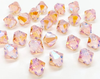 Light Peach AB2x 5301/5328 - 6mm, 8mm - Orange Iridescent Swarovski Crystal Bicone Beads for Jewelry Making, Bulk beads & Supplies