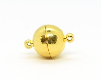 Gold Plated Over Brass Magnetic Clasps - Round, 8mm, 15mm (5 pcs) Gold Metal Findings for Jewelry Making, Wholesale Jewelry Supplies