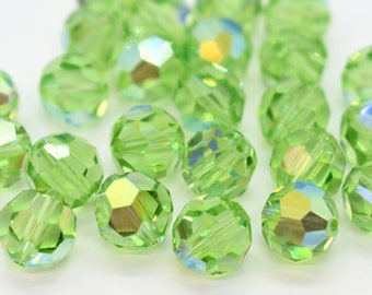 Peridot AB Green Swarovski Crystal Round 5000 Rainbow Swarovski Beads 4mm 5mm 6mm 8mm, August Birthstone Swarovski, Spring Crystal Color
