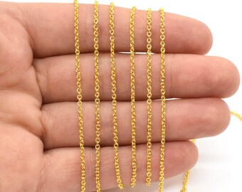 Gold Plated Oval Cable Chain, 1.5x3mm - Sold by the Foot - Fine Gold Cable Link Chain for Jewelry Making, Wholesale Jewelry Supplies