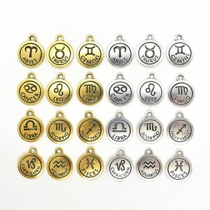 TierraCast Zodiac Two Sided Round Charm Antique Gold or Antique Silver,15mm Astrological Sign Charms for Jewelry, Tierra Cast Horoscope