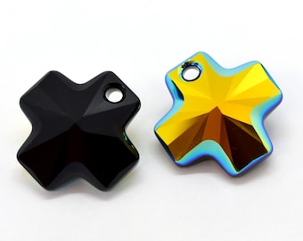 Jet AB Swarovski Crystal Cross Pendant Beads 6866 - 20mm - Black Rainbow Crystal Pendants for Jewelry Making, Wholesale Jewelry Supplies