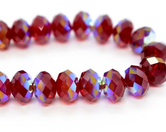 Siam AB 5040 - Red Swarovski Crystal Faceted Briolette/Rondelle Crystal Beads - 6mm Wholesale Beads for Jewelry Making, Beads Bulk