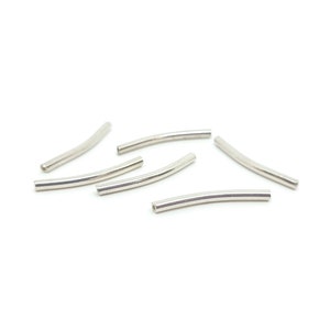 Sterling Silver Curved Tube Spacer Beads, 23mm x 2mm Curved Sterling Silver Tube Bead, Sterling Silver Beads, Minimalist Style, 6 Beads