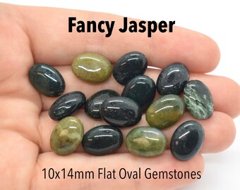 Fancy Jasper (Natural) A Grade Flat Oval Gemstone Beads for Jewelry Making 10x14mm Green Gemstones, Bulk Beads & Jewelry Supplies, Wholesale