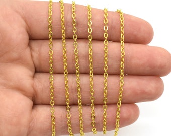 Gold Plated Flat Oval Cable Chain 2x3mm - Sold by the Foot - Fine Gold Cable Link Chain for Jewelry Making, Wholesale Jewelry Supplies