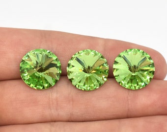 Peridot Swarovski Crystal Faceted Rivoli Rhinestone Silver Foil Back 1122, 14mm, Crystal Point Back Rivoli, August Birthstone