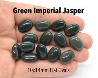 Green Imperial Jasper (Natural) A Grade Flat Oval Gemstone Beads for Jewelry Making 10x14mm Green Gemstone Beads, Bulk Beads & Supplies
