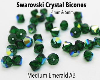 Medium Emerald AB 5301/5328 Green Swarovski Crystal Bicone Beads for May Birthstone 6mm Wholesale Beads for Jewelry Making, Green