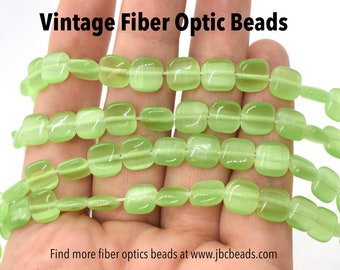 Light Green Fiber Optic (Cat's Eye) Flat Square/Pillow Beads to Make Jewelry With 6mm 8mm Wholesale Green Glass Beads, Vintage Beads, Bulk
