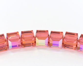 Padparadscha AB 5601 Swarovski Crystal Cube Beads (4mm, 6mm, 8mm) Coral Pink Swarovski Beads, Wholesale Crystal Beads