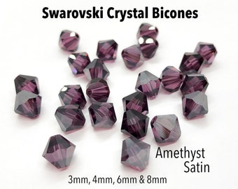 Amethyst Satin Swarovski Crystal Beads Bicone 5301/5328 3mm 4mm 6mm 8mm,Purple Swarovski Crystal Dark Purple Crystal Beads,Wholesale Crystal