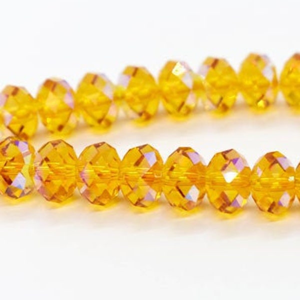 Topaz AB - Orange Gold Rainbow Swarovski Crystal Faceted Briolette / Rondelle Bead (5040) 6mm & 8mm Wholesale Jewelry Supplies for Bracelets