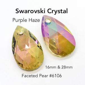 Crystal Purple Haze - Purple and Green Swarovski Crystal Pendants for Jewelry Making - Faceted Pear Pendant (6106) 16mm, Wholesale