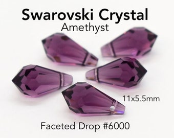 2pc Swarovski Crystal Violet 11mm Teardrop 6000 Pendants; Purple