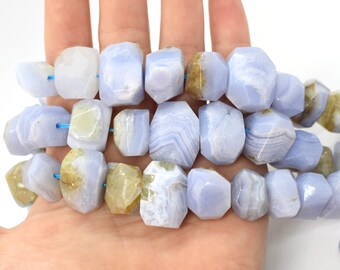 18 Pcs 8 Strand 10mm-12mm Blue Lace Agate Rounded Faceted Nugget