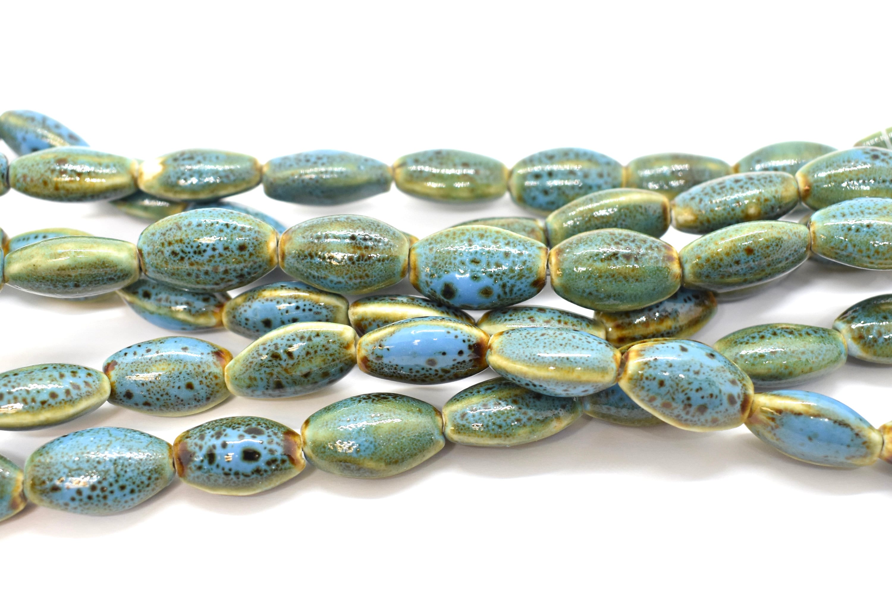 Turquoise Porcelain Beads Hand Painted Large Ceramic Seed Etsy