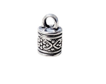 Pewter End Caps with Closed Loop/Eye - Celtic Heart Design, Pewter Cord End, Barrel Cord End, Kumihimo Cord End, Rope Cord End, 16x10mm Cap