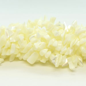 Puede incluir: Una hebra de virutas de concha blanca iridiscente, perfecta para hacer joyas o manualidades.