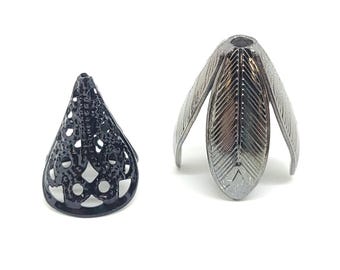 Conos de cuentas, conos de cuentas chapados en bronce o bronce negro, tapas de cuentas para joyería, 17 mm - 21 mm, hallazgos al por mayor, cono de metal base negro