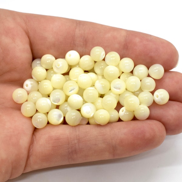 Mother of Pearl (Natural) Half Drilled Round Gemstone Beads - White Shell Beads for Jewelry Making, 6mm Beads, For Earrings & Rings