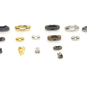Ball Chain Connectors and Ends for 1mm and 2mm Ball Chain Antique Copper, Gold, Silver, Antique Brass, Rhodium, or Gunmetal Plated Brass