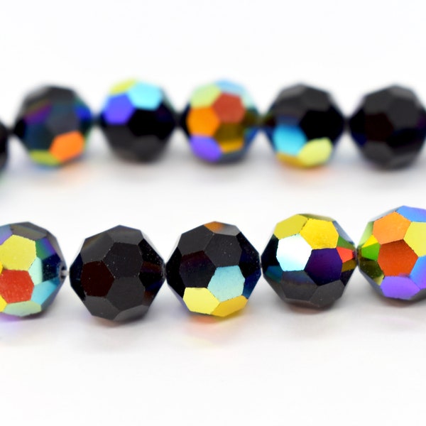 Jet AB 5000 Black Swarovski Crystal Round Beads 4mm 5mm, Swarovski Crystal Rainbow Beads for Necklaces, Black Rainbow Round Beads