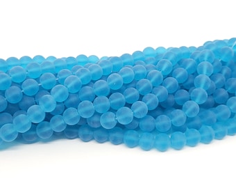 アクアマリンブルーマットガラス 10 mm ラウンドビーズ、ジュエリー用アクアシーグラスビーズ、フロストブルーシーグラス風 10 mm ビーズ、卸売ビーズ、BB
