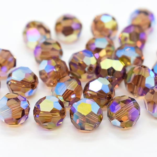 Light Smoked Topaz AB2x 5000 Swarovski Crystal Round Beads, 6mm 8mm,Brown Rainbow Swarovski Crystal, Brown Rainbow Round Beads for Fall