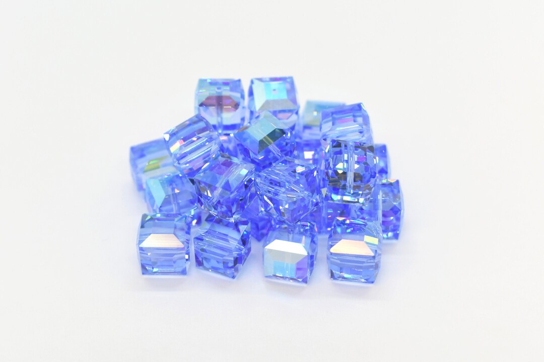 Light Sapphire AB 5601 Swarovski Crystal Cube Bead 8mm Blue Crystal