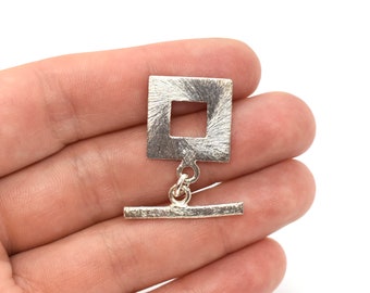 Sterling Silver Brushed Square Toggle Clasps - 16mm - 1 Clasp, Silver Findings for Jewelry Making, Textured Silver Jewelry Clasps