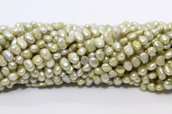 Lot 10 4mm-6mm Pale Olive Green Freshwater Potato Irregular Oval Pearls Gem Bead 