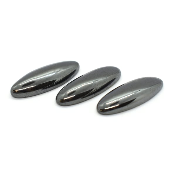 Hematite (Natural) Long Oval Flat Back Gemstone Cabochons - Silver Gemstone Cabochons for Jewelry Making - 8x22mm - Large Flat Back Oval