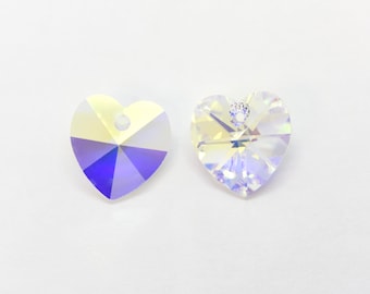 Crystal AB Drop Swarovski Crystal Faceted Heart Pendant (6202) 10mm, 14mm, Clear Crystal Rainbow Heart Beads for Jewelry Making, Bulk