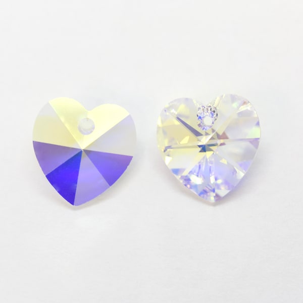 Crystal AB Drop Swarovski Crystal Faceted Heart Pendant (6202) 10mm, 14mm, 1 pc. Clear Crystal Rainbow Heart Beads for Jewelry Making, Bulk