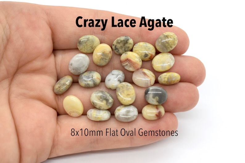 A Grade Flat Oval Gemstone Beads to Make Jewelry With 8x10mm Beige Gemstone Beads Crazy Lace Agate Yellow Gemstone Beads Natural