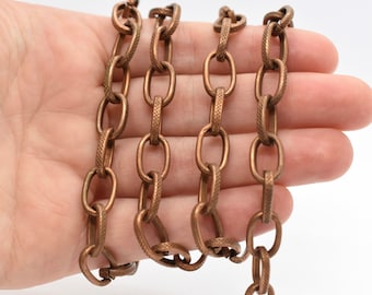 Antique Copper Plated Textured Oval Cable Chain 8.5mm x 13mm - sold by the foot -copper chain for jewelry making - large cable chain