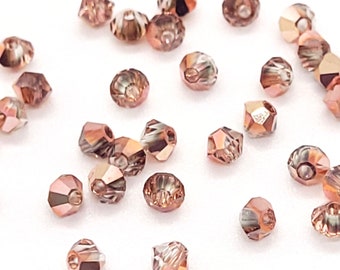 Crystal Capri Gold Preciosa Czech Crystal Bicone Beads, 3mm, 4mm, Rose Gold Crystals, Wholesale Beads for Jewelry Making, 24 Pieces