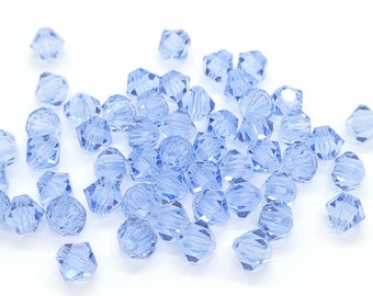 Light Sapphire Preciosa Tschechische Kristall Doppelkegel Perlen, 3 mm, 4 mm, 6 mm Hellblaue Bicone Perlen für die Schmuckherstellung, Baby Blaue Kristall Bicone Perlen