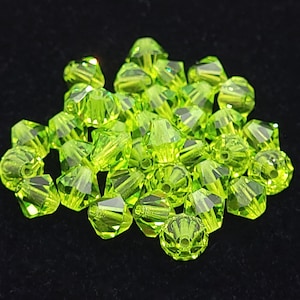 Limecicle Preciosa Czech Crystal Bicone Beads, 3mm, 6mm Neon Green, 24 Pieces Authentic Preciosa Compatible With Swarovski Crystal 5301/5328