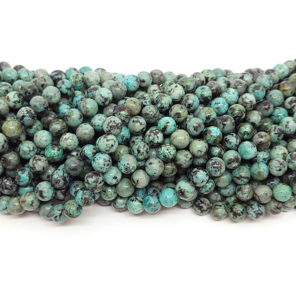 African turquoise (Natural) Blue Green A Grade Round Gemstone Beads - 4mm, 6mm, 8mm, 10mm (8 or 16" strands) Turquoise Round