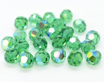 8mm Round AB Colorized Green Crystal Glass Bead Aurora Borealis Beads Jewelry Supplies Craft Supplies 13 Inch Strand Spacer Beads