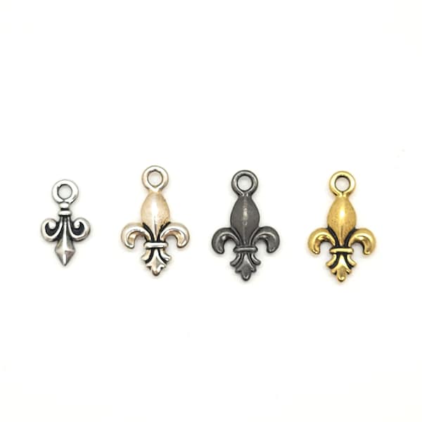 TierraCast Fleur de Lis Charms,Antiqued Silver, Antiqued Gold or Oxidized Black Pewter, Blessed Mother, Faith, Chivalry, Wisdom 1 pc,12x20mm