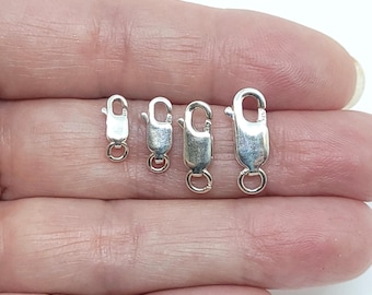 Sterling Silver 925 Lobster Clasp with Open Jump Ring, Rectangle Silver Clasps for Jewelry Making, 8.4mm, 12mm, 14mm, 1 or 50 pcs