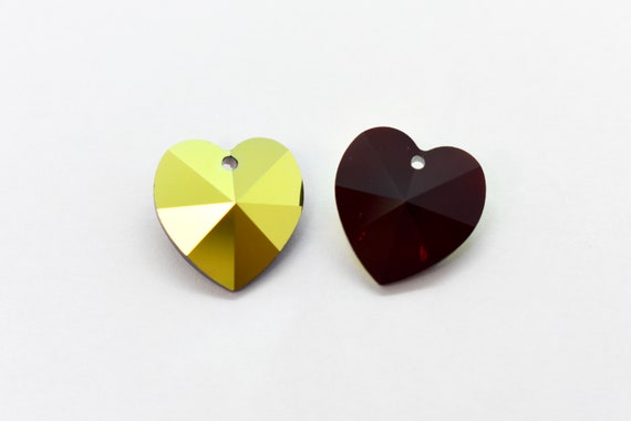 Garnet AB Swarovski Crystal Faceted Heart Pendant (6202) 10.3x10mm,14.4x14mm,1 Pc. Dark Red Crystal Heart Beads for Birthstone Jewelry