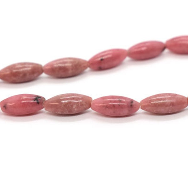 Pink Rhodonite (Natural) Rice/Oval Gemstone Beads - 5mm x 12mm,Beads For Bracelets, Wholesale Beads,Jewelry making Supplies, Pink Oval Beads