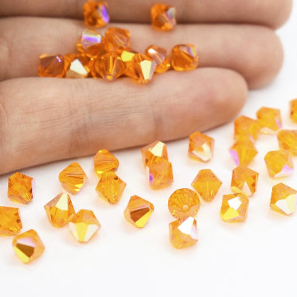 Sun AB, 3mm, 4mm Orange Preciosa Crystal Bicone Beads,24 Pieces, Light Orange Authentic Preciosa Compatible With Swarovski Crystal 5301/5328