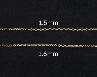 14 Karat Gold Filled Flat Oval Cable Chains, 1.5mm or 1.6mm, by the Foot, Minimalist Gold Chain, Gold Filled Chain for Necklaces Bracelets