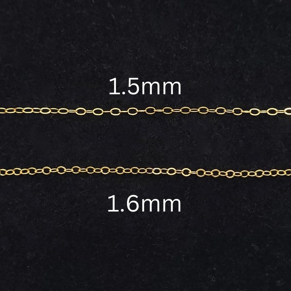 14 Karat Gold Filled Flat Oval Cable Chains, 1.5mm or 1.6mm, by the Foot, Minimalist Gold Chain, Gold Filled Chain for Necklaces Bracelets